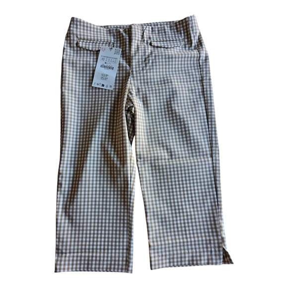 Zara Bermuda Shorts Womens Check XS Brown Mid Rise Flat Front New - Picture 1 of 12